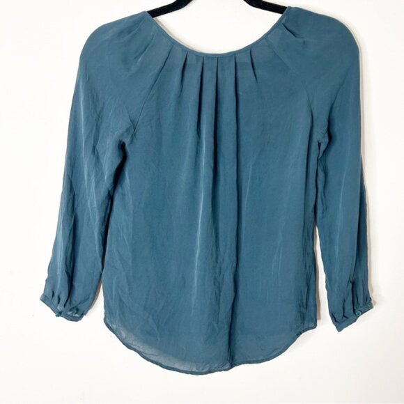 Aritzia Babaton Tie Front Blouse Forest Green Teal Scoop neck Size Drapey XXS - Picture 11 of 11